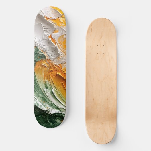 Whimsisches Öl Farbe Weiß Gelb Grün Skateboard (Vorderseite)