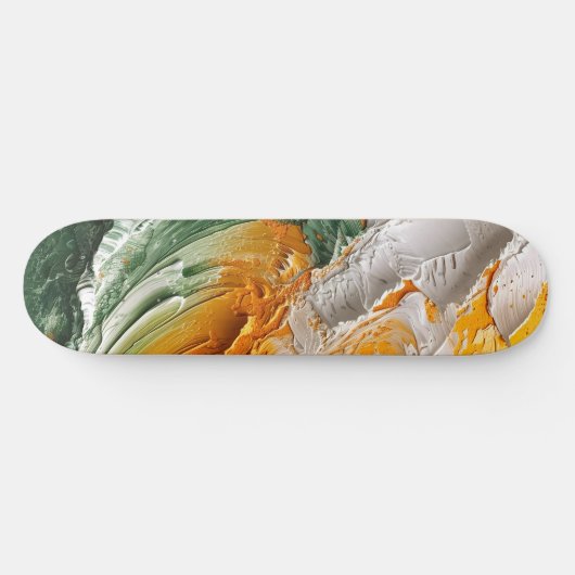 Whimsisches Öl Farbe Weiß Gelb Grün Skateboard (Horizontal)