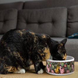 Whimsisches Olive Green und Pink Cat Bowl Napf