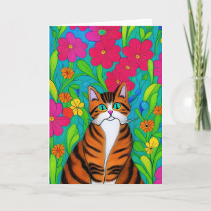 Whimsisches Orange Striped Cat   Geburtstag von Be Karte
