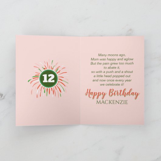 Whimsisches Orange und grüne Coole Feuerwerke Gebu Karte (Innenseite)