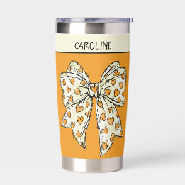 Whimsisches Orange Yellow Coquette Herzerbauch Thermobecher