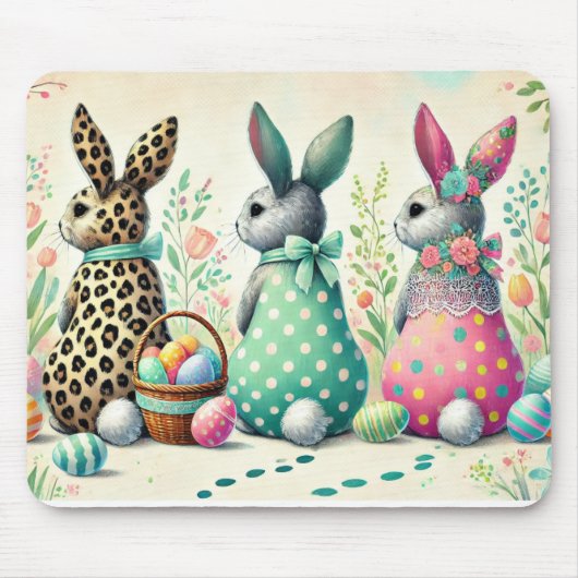 Whimsisches Ostertrio Gemustert Bunnies Mouse Pad Mousepad (Vorne)