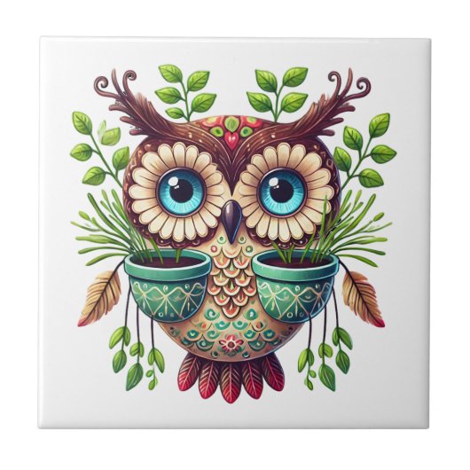 Whimsisches Owl Fliese (Vorderseite)
