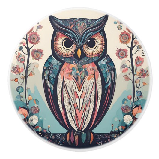 Whimsisches Owl Keramikknauf (Vorderseite)