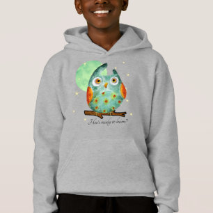 Whimsisches Owl Watercolor Style Name School auf d Hoodie