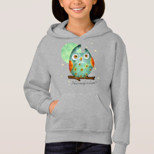 Whimsisches Owl Watercolor Style Name School auf d Hoodie