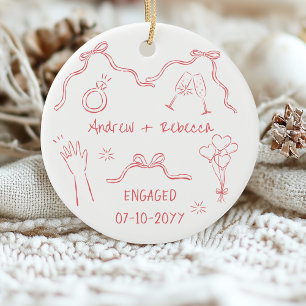 Whimsisches Paar verlobt handgezeichnete Doodle Ke Keramik Ornament