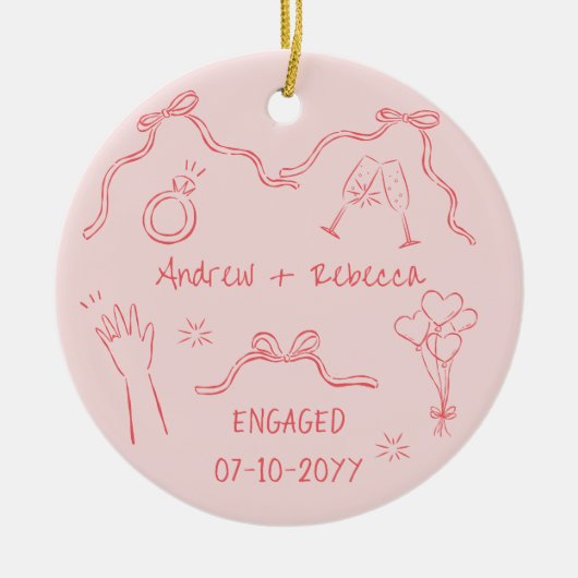 Whimsisches Paar verlobt handgezeichnete Doodle Ke Keramik Ornament (Vorne)