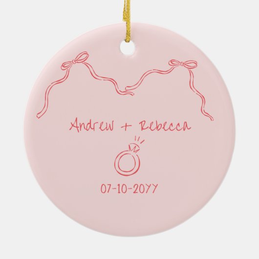 Whimsisches Paar verlobt handgezeichnete Doodle Ke Keramik Ornament (Hinten)