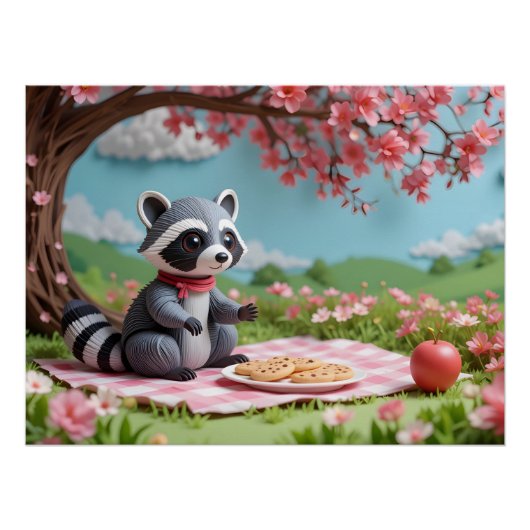 Whimsisches Papier Raccoon Poster (Vorderseite)