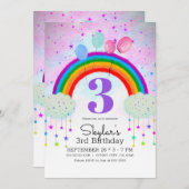 Whimsisches Party Balloons Rainbow Stars Geburtsta Einladung (Vorne/Hinten)