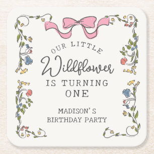 Whimsisches Party Doodle Floral Geburtstag Rechteckiger Pappuntersetzer