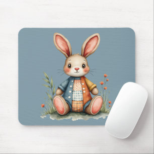 Whimsisches Patchwork Bunny Cottagecore Holz Mousepad