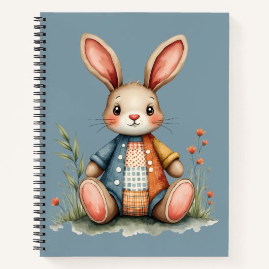 Whimsisches Patchwork Bunny Cottagecore Holz Notizblock (Vorderseite)