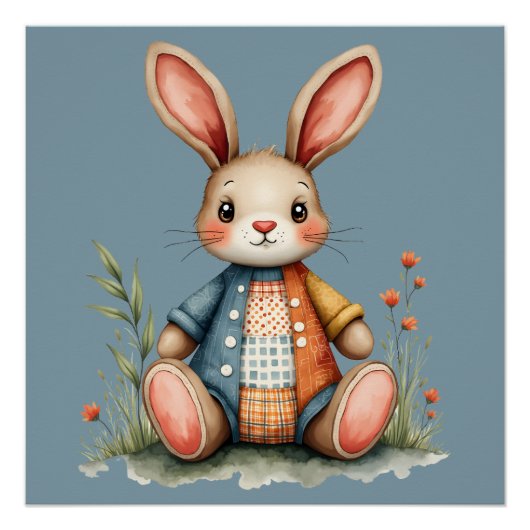 Whimsisches Patchwork Bunny Cottagecore Holz Poster (Vorderseite)
