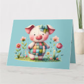 Whimsisches Patchwork Schweinefleisch im Blumengar Dankeskarte (Vorderseite)