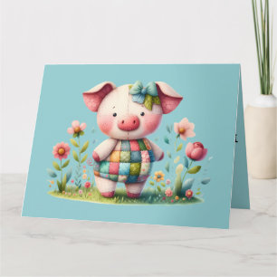 Whimsisches Patchwork Schweinefleisch im Blumengar Dankeskarte