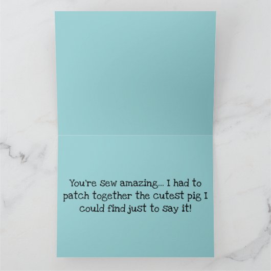 Whimsisches Patchwork Schweinefleisch im Blumengar Dankeskarte (Innenseite)