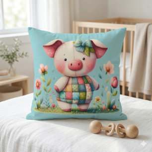 Whimsisches Patchwork Schweinefleisch im Blumengar Kissen