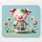 Whimsisches Patchwork Schweinefleisch im Blumengar Mousepad (Vorne)
