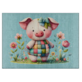 Whimsisches Patchwork Schweinefleisch im Blumengar Schneidebrett (Vorderseite)