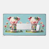 Whimsisches Patchwork Schweinefleisch im Blumengar Schreibtischunterlage (Tastatur & Maus)