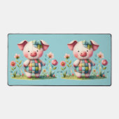 Whimsisches Patchwork Schweinefleisch im Blumengar Schreibtischunterlage (Vorderseite)
