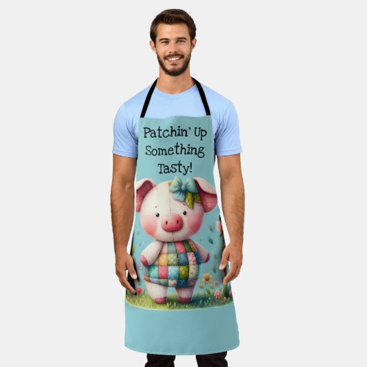 Whimsisches Patchwork Schweinefleisch im Blumengar Schürze (Getragen)