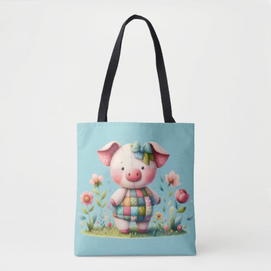 Whimsisches Patchwork Schweinefleisch im Blumengar Tasche (Vorderseite)