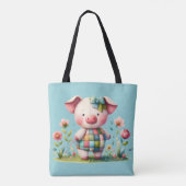 Whimsisches Patchwork Schweinefleisch im Blumengar Tasche (Rückseite)