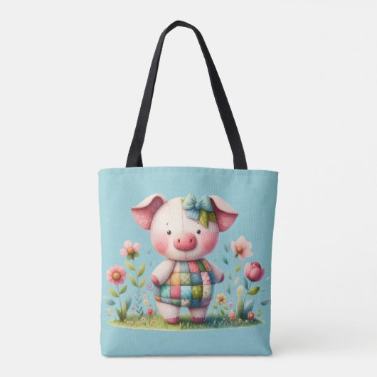 Whimsisches Patchwork Schweinefleisch im Blumengar Tasche (Rückseite)