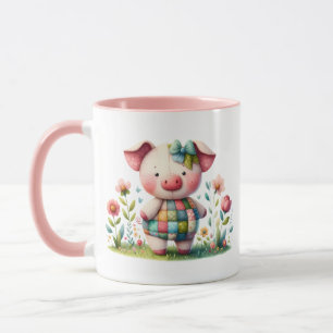 Whimsisches Patchwork Schweinefleisch im Blumengar Tasse