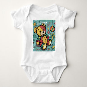 Whimsisches Patchwork Weihnachtsbär Baby Strampler
