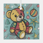 Whimsisches Patchwork Weihnachtsbär Ornament Aus Glas (Vorderseite)