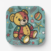 Whimsisches Patchwork Weihnachtsbär Pappteller (Vorderseite)