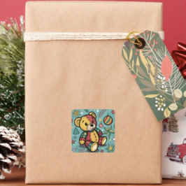 Whimsisches Patchwork Weihnachtsbär Quadratischer Aufkleber
