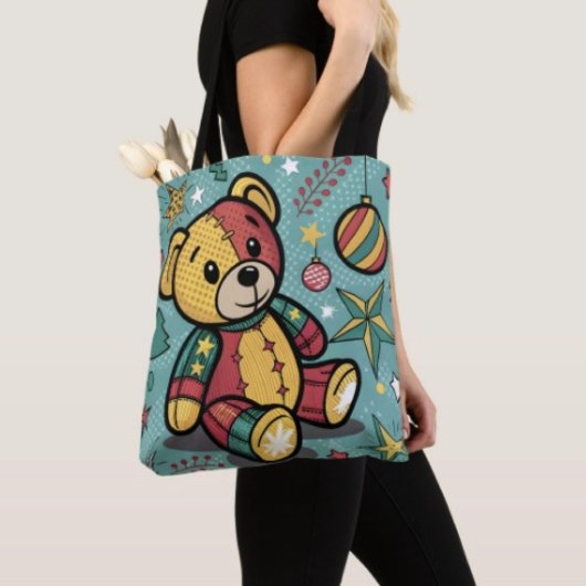 Whimsisches Patchwork Weihnachtsbär Tasche