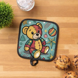 Whimsisches Patchwork Weihnachtsbär Topflappen