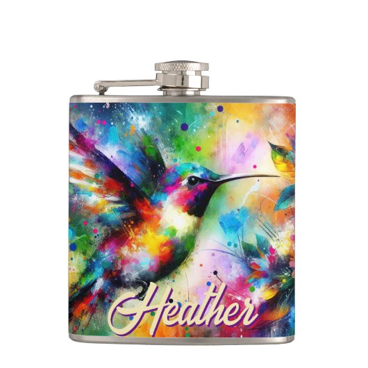 Whimsisches Personalisierter Hummingbird Flachmann (Vorderseite)