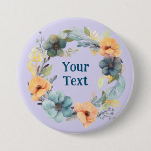 Whimsisches Pfirsich und Blue Blume Wreath Lapel C Button