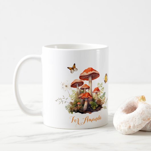 Whimsisches Pilz Wasserfarbe Personalisiert Name Kaffeetasse (Mit Donut)