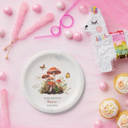 Whimsisches Pilz Wasserfarbendusche Pappteller (Party)