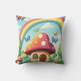Whimsisches Pilzhaus und Regenbogen 8 Kissen