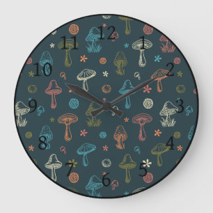 Whimsisches Pilzmuster Große Wanduhr