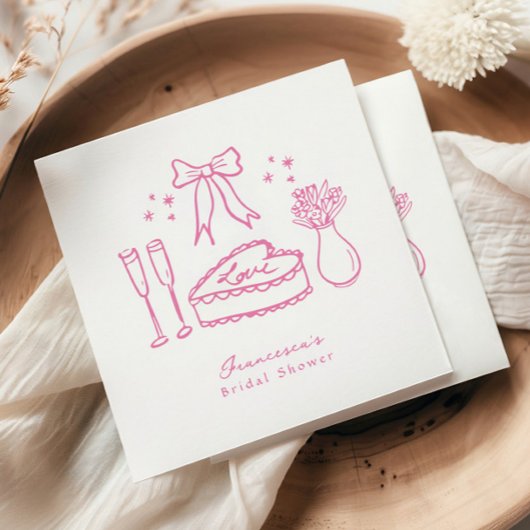 Whimsisches Pink Bow Cake Champagne Brautparty Serviette