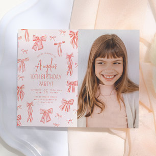Whimsisches Pink Bow Girl Foto Geburtstag