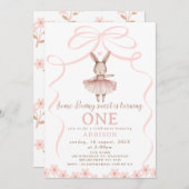 Whimsisches Pink Bow Tutu etwas Bunny Birthday Einladung (Vorne/Hinten)