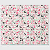 Whimsisches Pink Cat Winter Muster Geschenkpapier (Flach)
