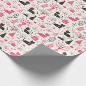 Whimsisches Pink Cat Winter Muster Geschenkpapier (Ecke)